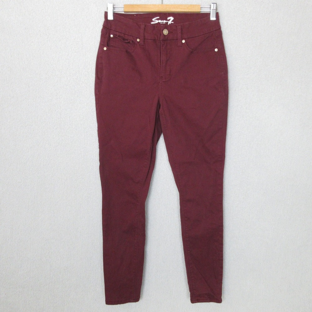 Seven7 Women's Tummy Less High Rise Skinny Jeans Burgundy Size 6 (30x29) - Picture 2 of 13